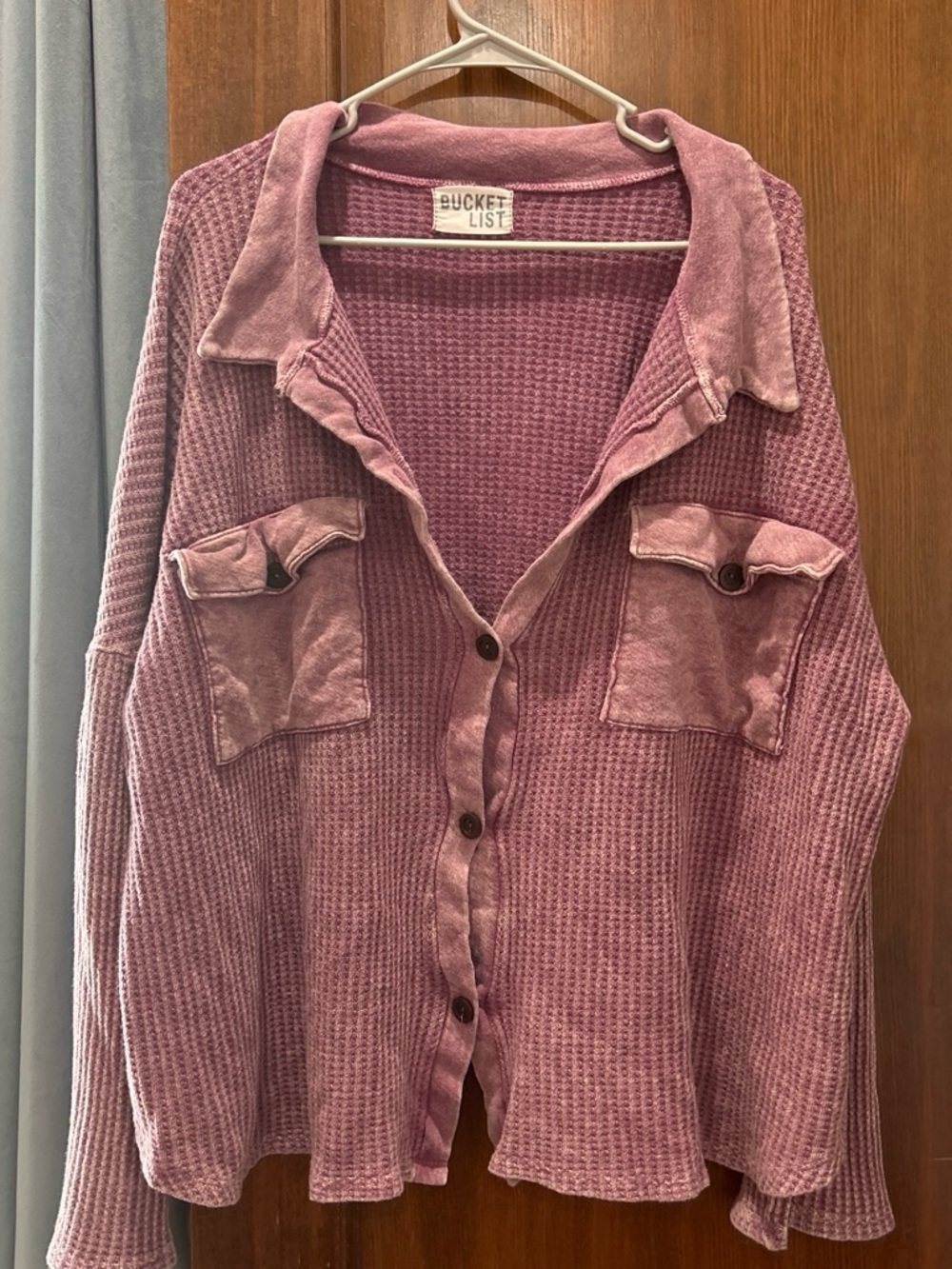 BUCKETLIST Women's Dusty Rose Waffle-Knit Button Down Shirt